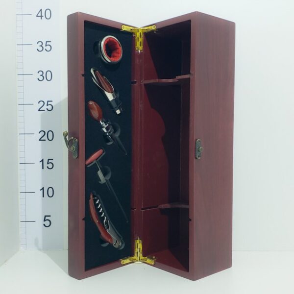 Set De Vino 5piezas Estuche De Madera Portabotella