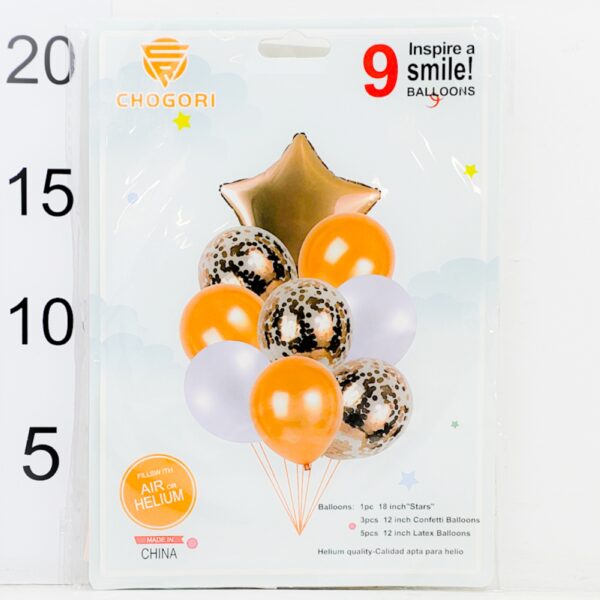 Set 9 Globos (1 Estrella, 3 Confetti, 5 Lisos) - Rosa