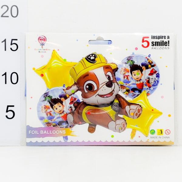Set Globos Paw Patrol 5 Unidades (1 Personaje Rubble, 2 Estrellas, 2 Circulares)