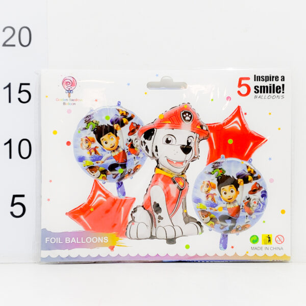Set Globos Paw Patrol 5 Unidades (1 Personaje Marshall, 2 Estrellas, 2 Circulares)