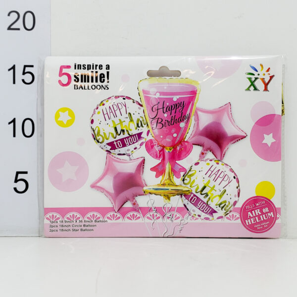 Set Globos Happy Birthday 5 Unidades (1 Copa, 2 Circulares, 2 Estrellas)