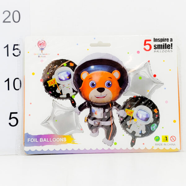 Set Globos Oso 5 Unidades (1 Personaje, 2 Estrellas, 2 Circulares)