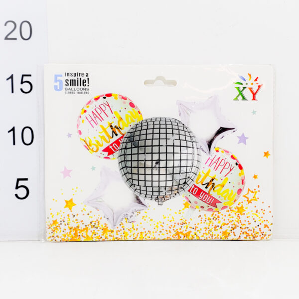 Globo Bola De Boliche Plateada- 5 Pcs - Happy Birthday