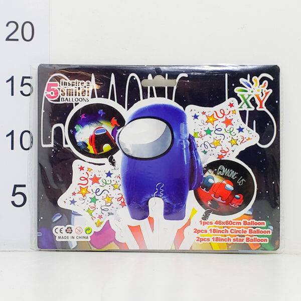Set Globos Among Us Azul 5 Unidades (1 Personaje, 2 Estrellas, 2 Circulares)