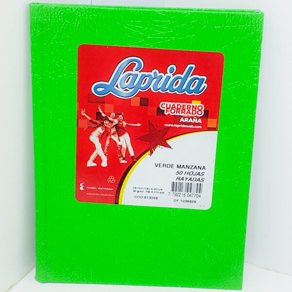 Cuaderno T dura Laprida Forrado X 50 Verde Manzana Rayado