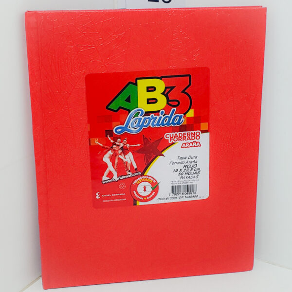 Cuaderno T/dura Laprida Ab3 19x23.5 Forrado X 50 Rojo Cuadriculado