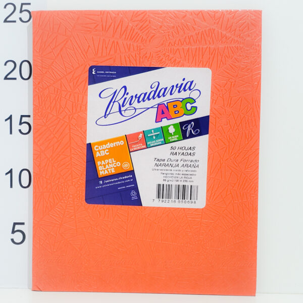 Cuaderno Tapa Dura Abc Rivadavia X50 Hojas Rayadas Naranja