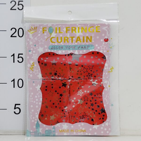Cortina Metalizada En Franjas Con Estrellas-rojo