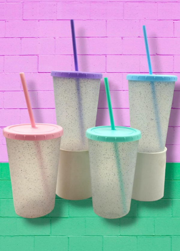 VASO CON TAPA Y SORBETE glitter - Imagen 2
