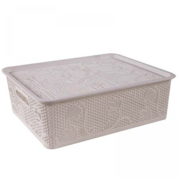Canasto Organizador Blanco 36x26x12cm C/TAPA