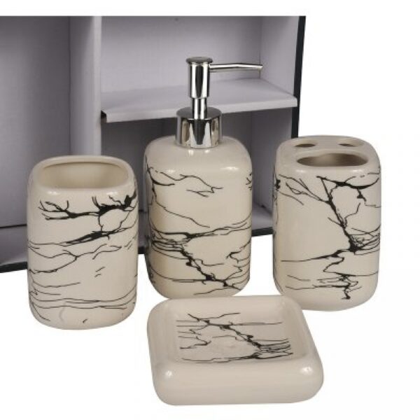 Set De Baño Por 4pcs Diseño Marmolado Blanco