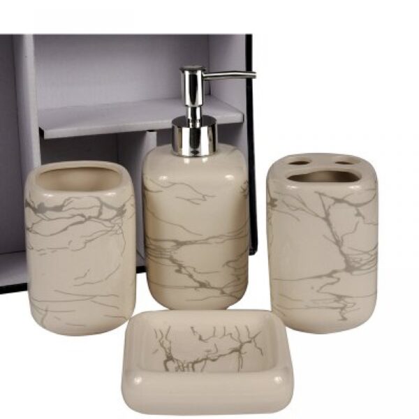 Set De Baño Por 4pcs Diseño Marmolado Cremita