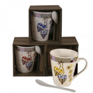 Taza Ceamica Corazones Caja Regalo 9x10cm 450cc