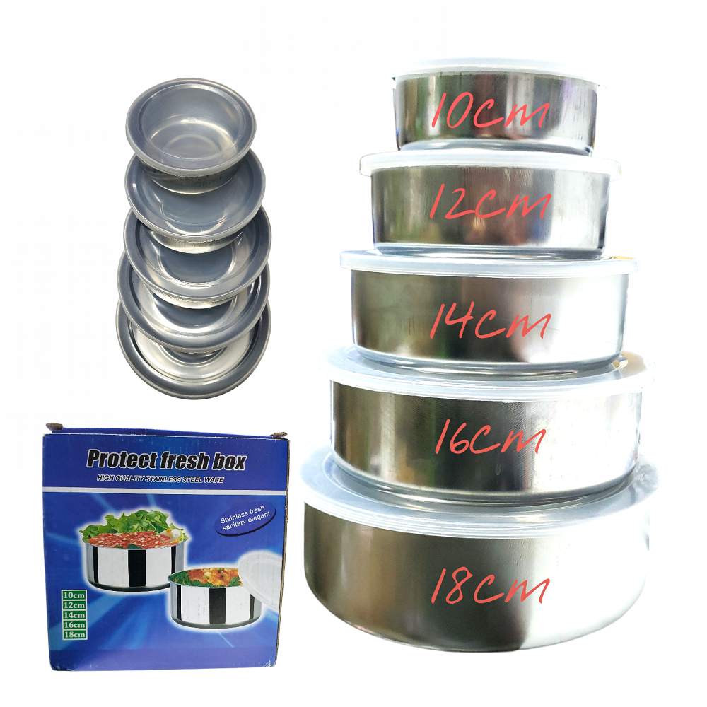 Set x5 bowl acero c/tapa 10/12/14/16/18