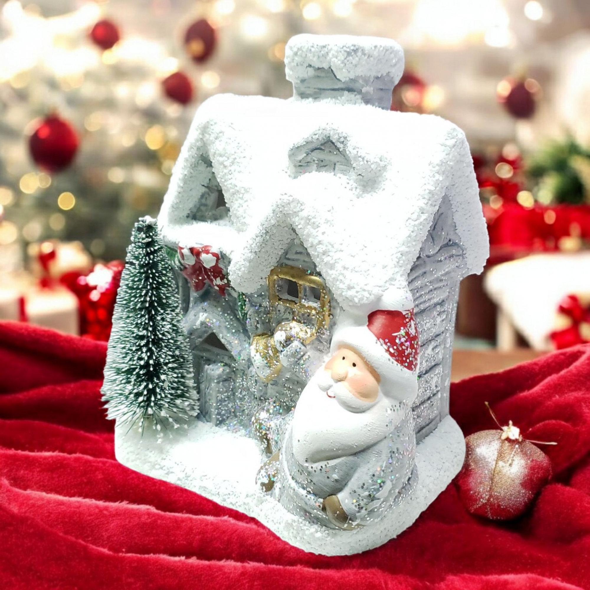 Casita c/papa noel ceramica en caja