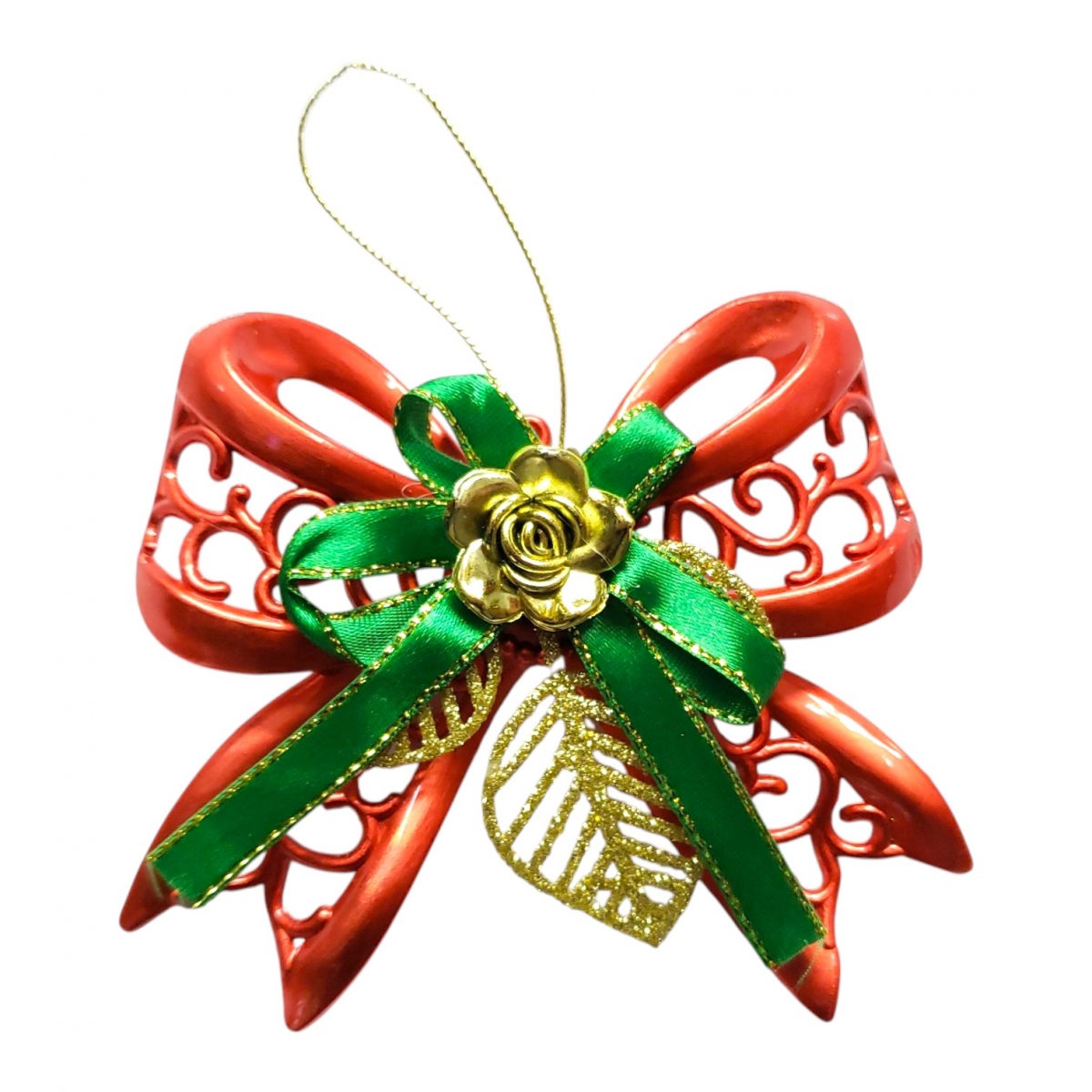 Moño plastico calado rojo c/verde 12cm