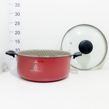 Cacerola 24 cm con asas y antiadherente rivoli bordó tapa de vidrio