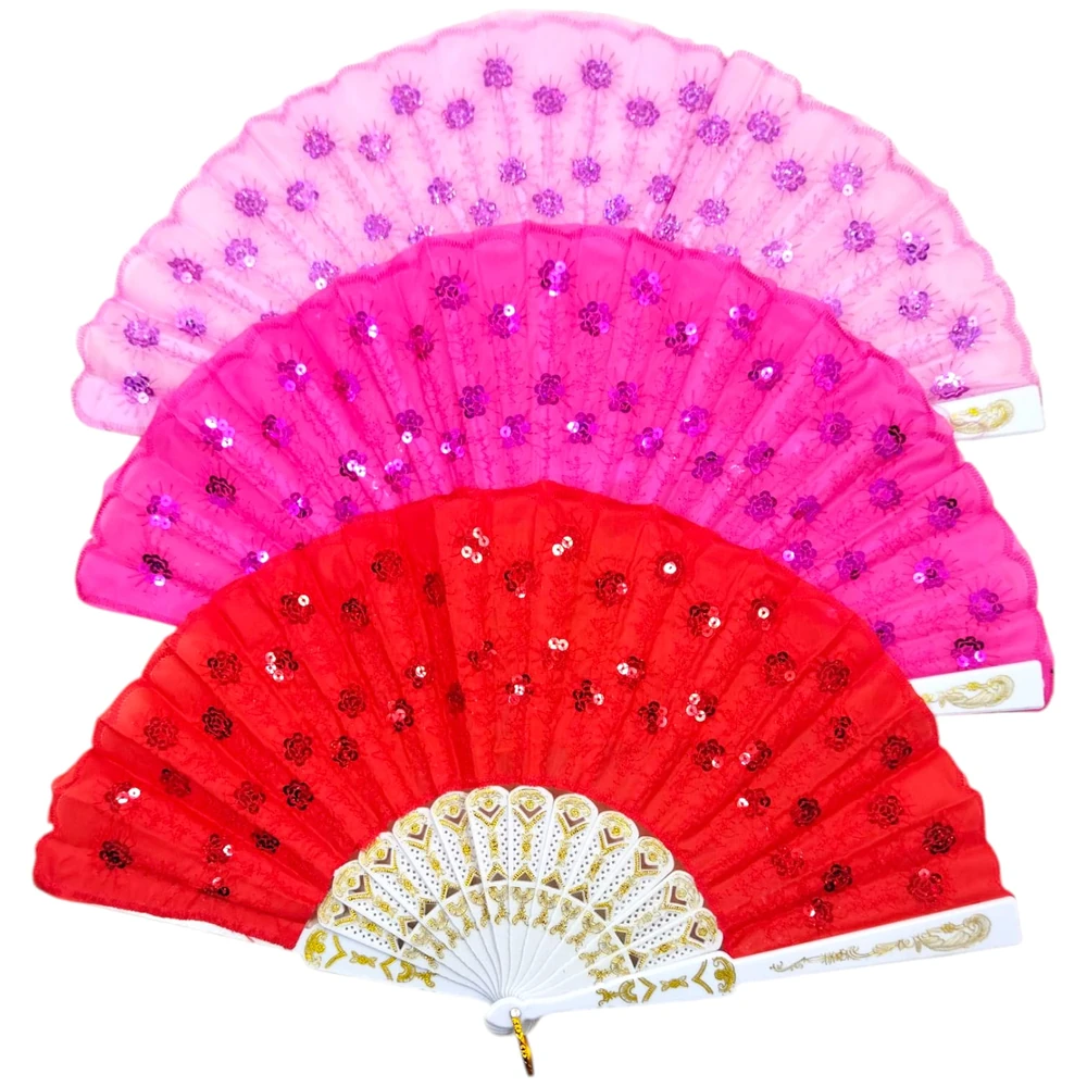 ABANICO TELA LENTEJUELAS - Imagen 2