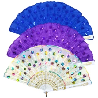 ABANICO TELA LENTEJUELAS