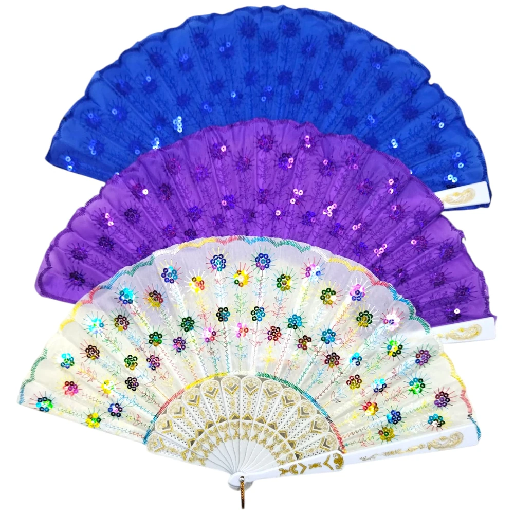 ABANICO TELA LENTEJUELAS