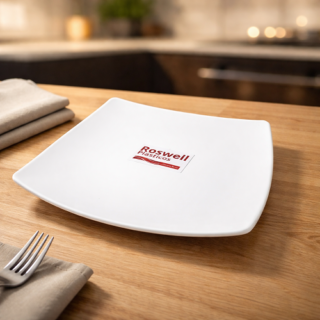 Plato postre plastico cuadrados 19.5cm blanco