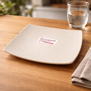 Plato postre plastico cuadrados 19.5cm eco arena