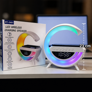 CARGADOR Y PARLANTE INALAMBRICO C/RELOJ Y LUZ LED